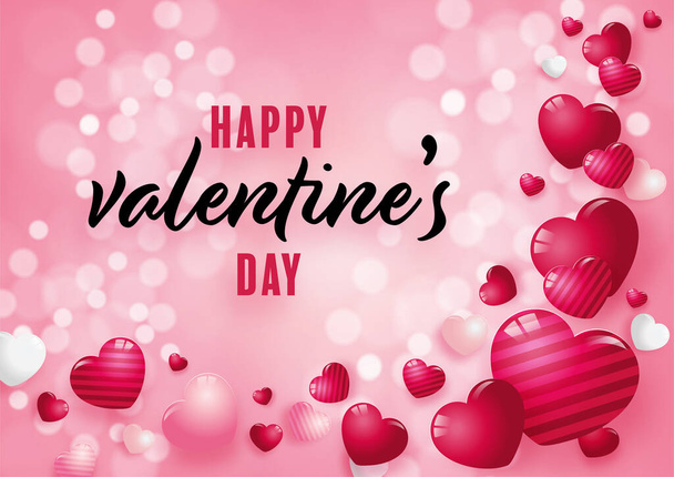 Valentines day poster with red and pink hearts on background - Vektor, kép