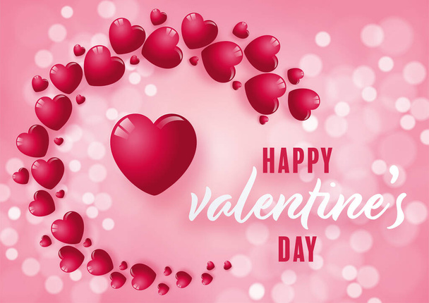 Valentines day poster with red and pink hearts on background - Vector, Imagen