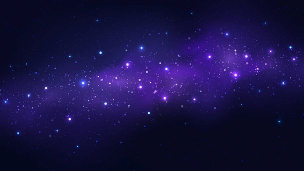 Abstraktní modré noční kosmos pozadí s mlhovinou a zářící hvězdou. Kouzelný vesmír hvězdné noci. Vektorová ilustrace - Vektor, obrázek