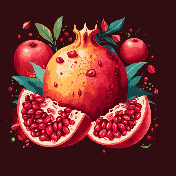 Wektor ilustracja czerwonych owoców granatu do soku w ręcznie rysowane stylu - Wektor, obraz