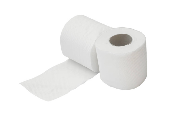 Two rolls of white tissue paper or napkin are isolated on white background with clipping path. - Foto, Imagem