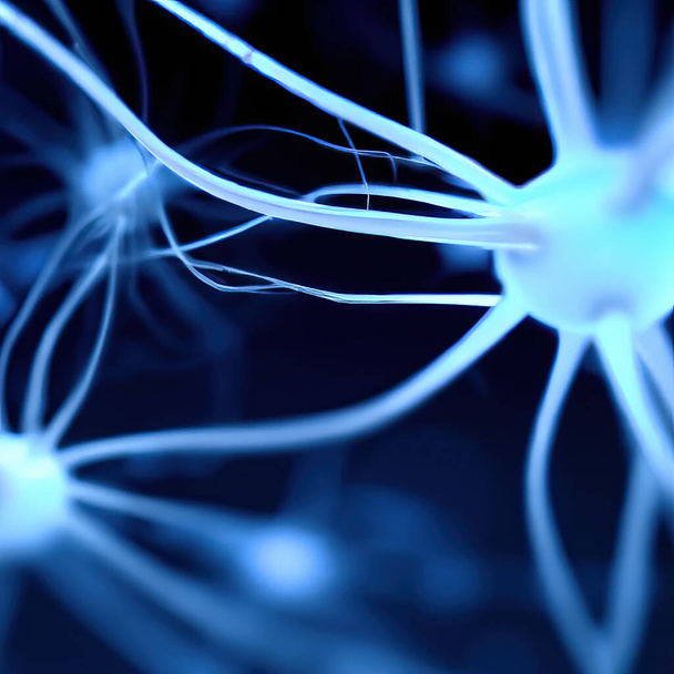 Sinir hücreleri ve elektrik sinyalleri. 3d illüstrasyon - Fotoğraf, Görsel