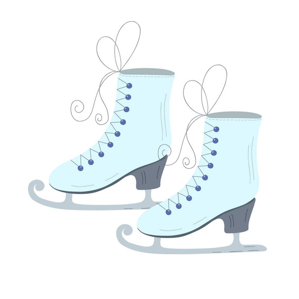 Ice skates cartoon flat style doodle vector illustration, winter leisure or sport activity, shoes for healthy life style and hobby, skating equipment - Vector, Image