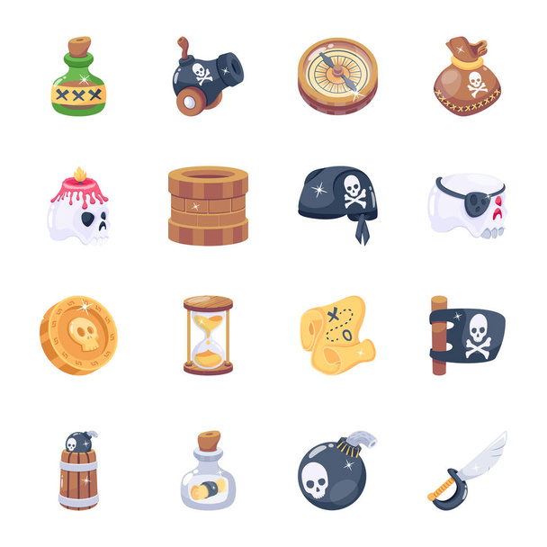 vector illustration of pirate theme icons set - Vettoriali, immagini