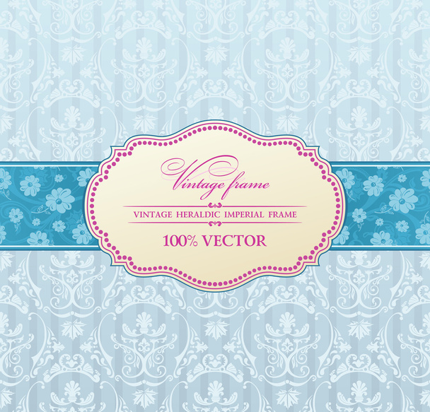 Invitación de fondo etiqueta vintage. marco de flores azul
 - Vector, Imagen