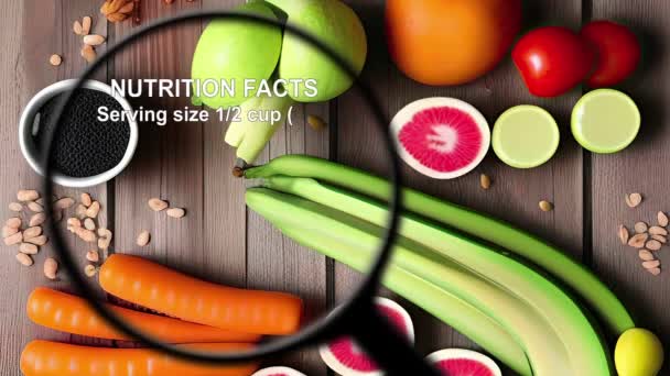 Fakty żywieniowe dotyczące różnych owoców i warzyw - Materiał filmowy, wideo