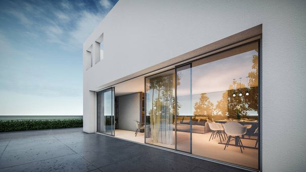 Architektonische 3D-Darstellung des modernen minimalistischen Hauses - Foto, Bild
