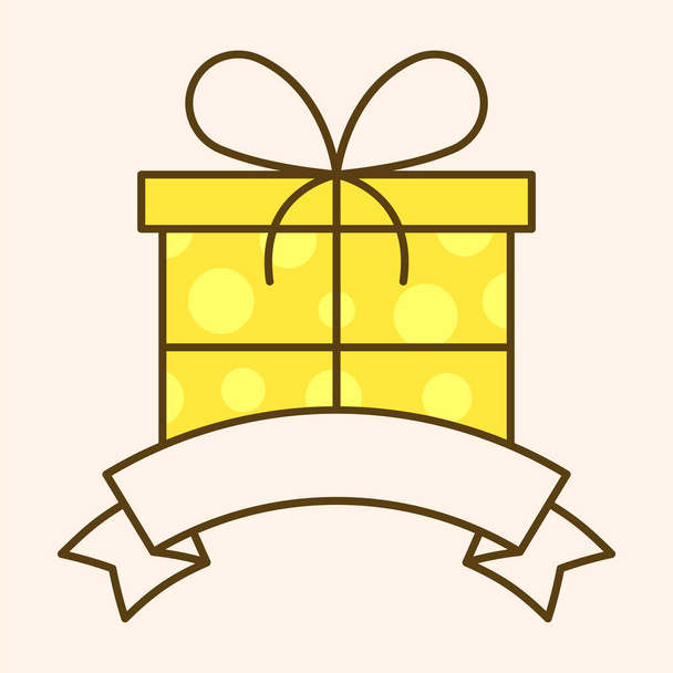 Blank Ribbon With Yellow Gift Box On Cosmic Latte Background. - Vector, Imagen