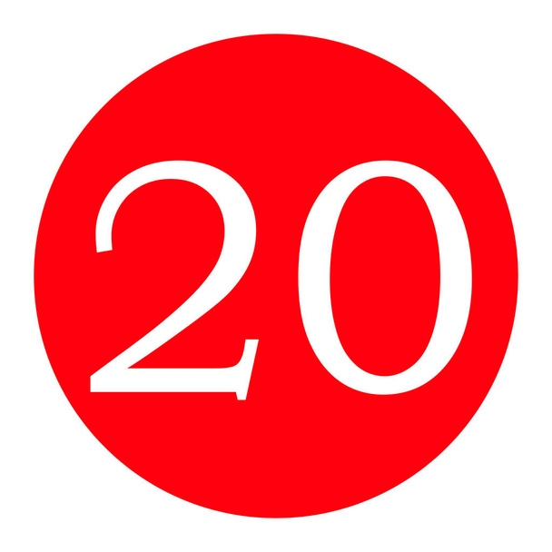 Number 20 in white format in a red circle - Foto, Imagen