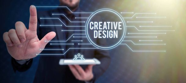 Scrivere a mano testo Creative Design, Business vetrina sottoinsieme di comunicazione visiva e design della comunicazione - Foto, immagini