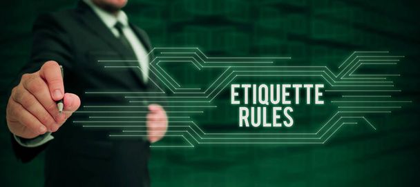 Titulek textu představující Etiquette Rules, Business idea zvyky, které kontrolují akceptované chování v sociálních skupinách - Fotografie, Obrázek