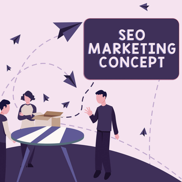 Bejelentkezés megjelenítése Seo Marketing Concept, Word for Strategy, hogy megfeleljen az ügyfelek igényeinek - Fotó, kép