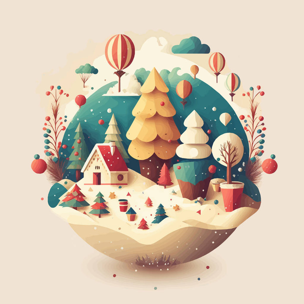 Ilustración del fondo del árbol de Navidad de invierno en color vectorial plano para la tarjeta de felicitación de invitación de pancarta de cartel - Vector, Imagen