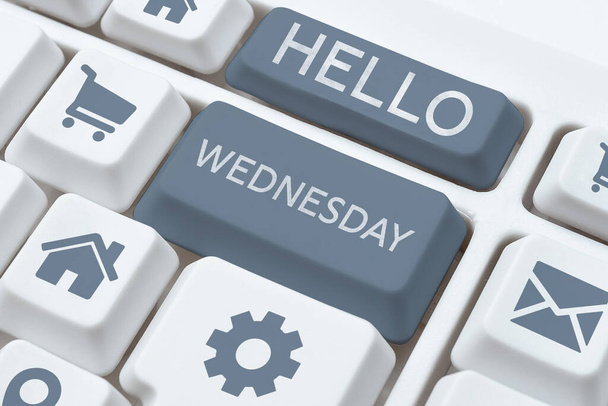 Podpis tekstowy prezentujący Hello Wednesday, Business showcase Hump day Środek tygodnia roboczego kalendarza - Zdjęcie, obraz