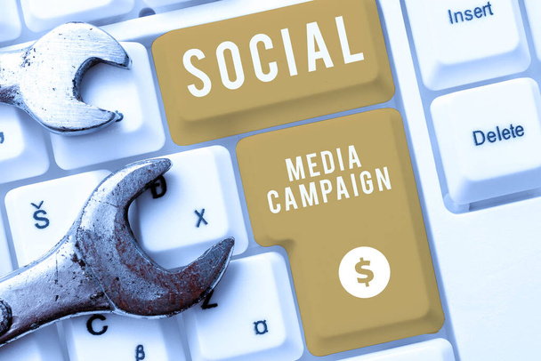 Inspiratie uithangbord Social Media Campaign, Bedrijfsoverzicht Gebruik van sociale netwerken om merken of diensten te promoten - Foto, afbeelding