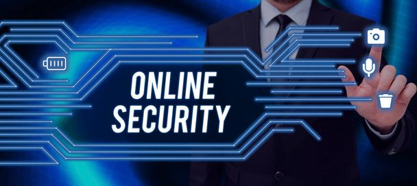 オンラインセキュリティのインスピレーションを示すテキスト,オンラインで行われた取引のセキュリティを確保するためのビジネス概念の行為 - 写真・画像