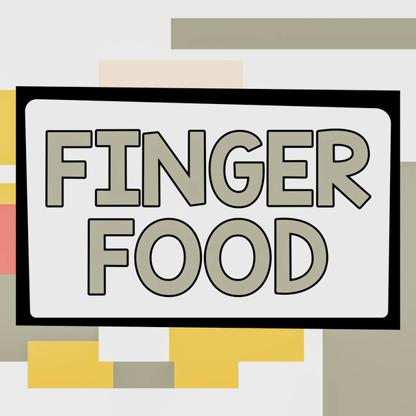 Kavramsal ekran parmak gıdası, kavramsal fotoğraf ürünleri ve yemek yemek için parmaklarıyla tutulacak sindirim ürünleri - Fotoğraf, Görsel