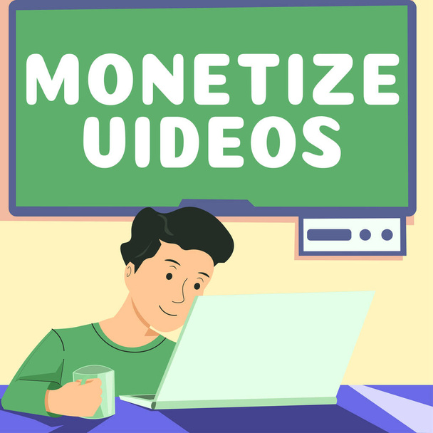 Text zobrazující inspiraci Monetize Videos, Conceptual photo process of earning money from your uploaded YouTube videos - Fotografie, Obrázek