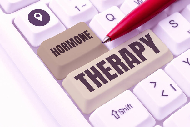 Znaménko zobrazování hormonální terapie, Slovo pro léčbu onemocnění syntetickými odvozenými hormony - Fotografie, Obrázek