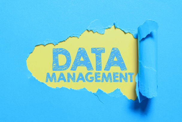 Schilder zur Anzeige von Datenmanagement, Unternehmen zeigen Disziplinen im Zusammenhang mit der Verwaltung von Daten als wertvolle Ressource - Foto, Bild
