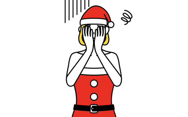 Простий малюнок зображення жінки, одягненої як Санта Клаус, що закриває її обличчя в депресії.. - Вектор, зображення
