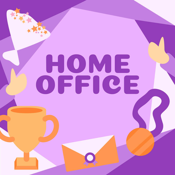 Legenda do texto apresentando Home Office, Conceito que significa espaço designado em uma residência de pessoas para negócios oficiais - Foto, Imagem