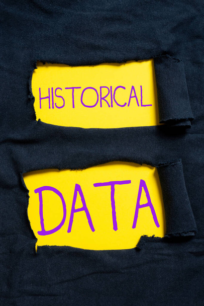 Εγγραφή εμφάνισης κειμένων Ιστορικά δεδομένα, Επιχειρηματική έννοια που συλλέγονται δεδομένα σχετικά με τα γεγονότα και τις περιστάσεις του παρελθόντος - Φωτογραφία, εικόνα