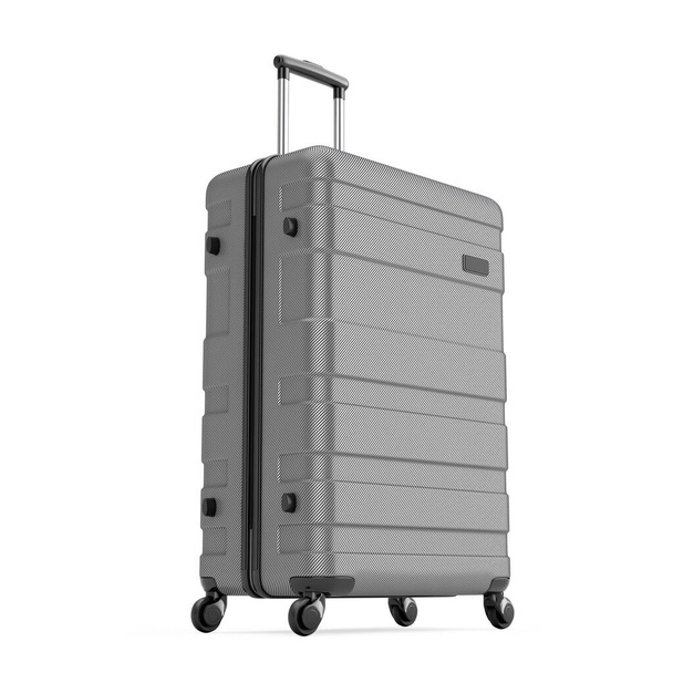 Концепція відпустки подорожей. Велика сучасна розкішна пластикова сіра валіза на білому тлі. 3D рендерингу
  - Фото, зображення