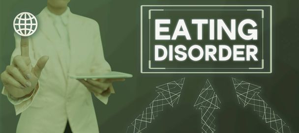 Znak ręcznego pisania Zaburzenia jedzenia, Przegląd chorób biznesowych, które charakteryzują się nieprawidłowymi nawykami żywieniowymi - Zdjęcie, obraz