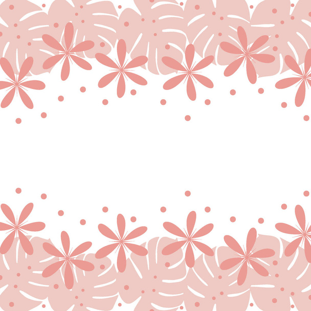 Bright endless frame in trendy pale pink hues with botanical elements. Copyspase. Trendy print design. Suitable for poster, postcard, greeting card, price tag, banner, wrapping paper. Isolate. - Vector, afbeelding