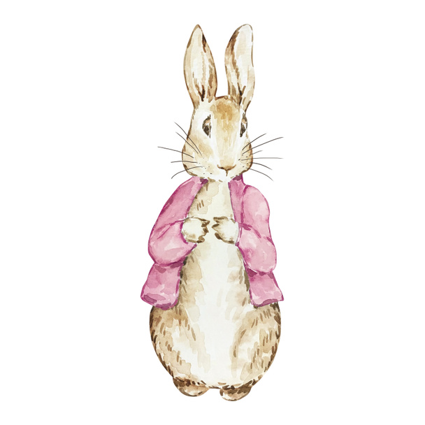 Акварель Петер Кролик у рожевій куртці для малюків. - Фото, зображення