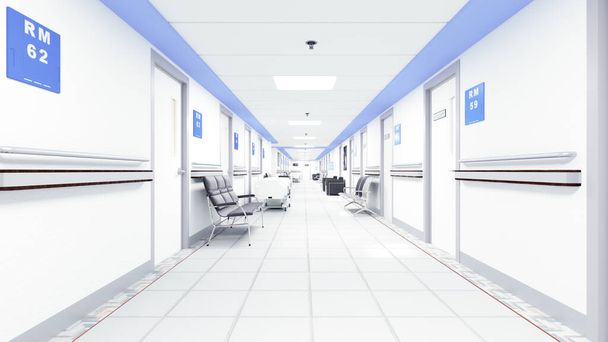 3 boyutlu illüstrasyon. Modern Hastanedeki Boş Koridor - Fotoğraf, Görsel