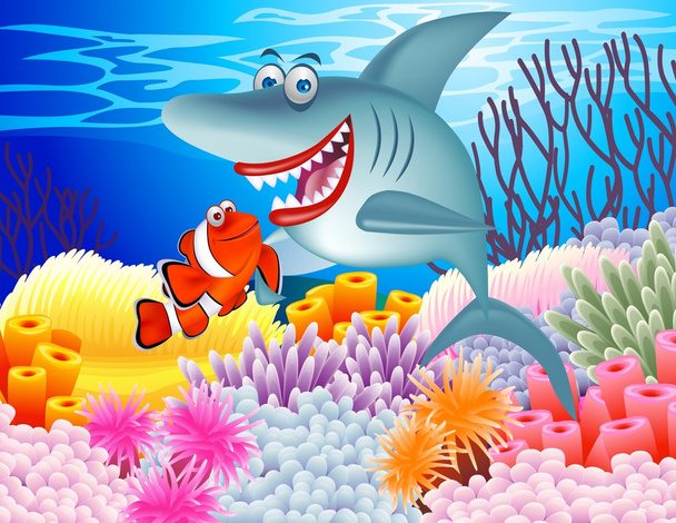 サメとピエロの魚 - ベクター画像
