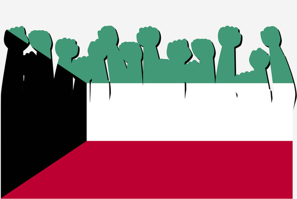 Флаг Кувейта с поднятыми руками протеста вектор, логотип страны, Кувейт протестующей концепции - Вектор,изображение