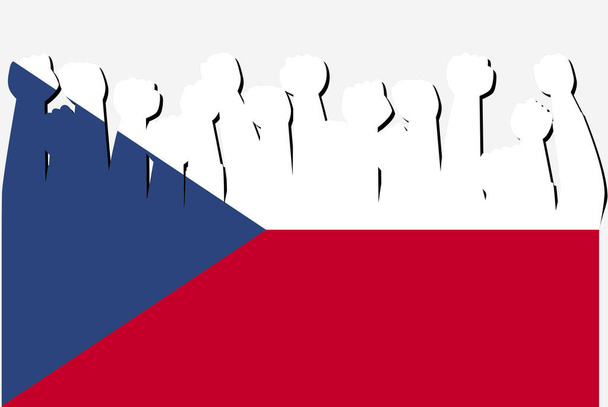 Флаг Чехии с поднятыми руками протеста вектор, логотип страны, Чешская Республика протест концепции - Вектор,изображение