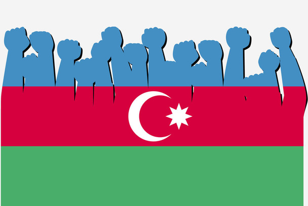 Azerbaycan bayrağı yükseltilmiş protesto elleri vektörü, ülke bayrağı logosu, Azerbaycan protesto kavramı - Vektör, Görsel