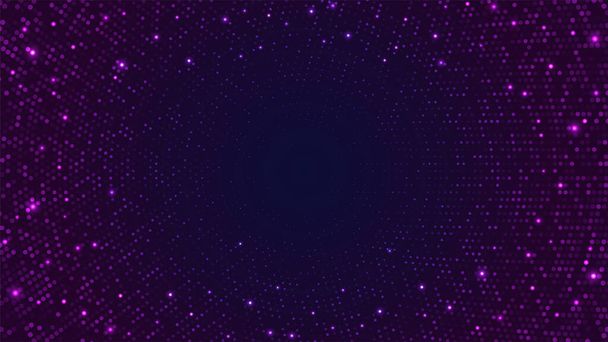Абстрактный диско-глиттер неоновый на фоне легкой космической звезды. Ночь ярко-флуоресцентного светящегося небесного знамени. Искрящийся светящийся фиолетовый свет модный плакат или шаблон обложки с копировальным пространством для Вашего текста - Вектор,изображение