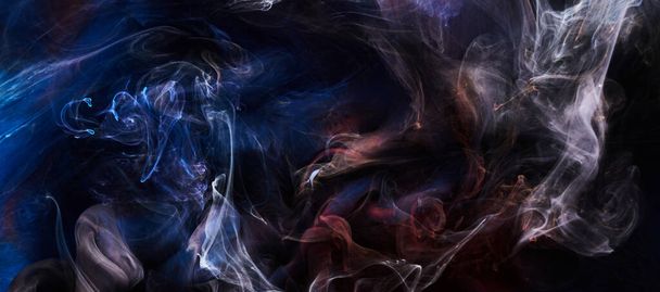 Blue red ink abstract background. Acrylic paint backdrop for perfume, hookah, cosmetics. Mysterious smoke clouds, colorful fog - Fotó, kép