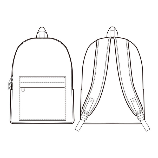 Backpack Fashion flat sketch design - Фото, изображение