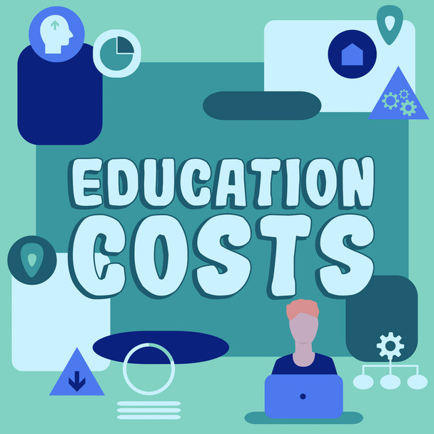 Signo de texto que muestra los costos de educación, montos de concepto de negocio pagados por las tasas de matrícula y otros gastos relacionados - Foto, Imagen