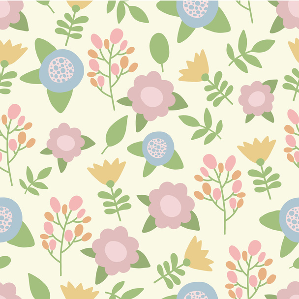 Cute hand drawn summer pastel colors flowers seamless nature pattern - Διάνυσμα, εικόνα