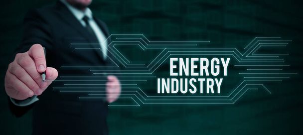 Text zeigt Inspiration Energiewirtschaft, Wort geschrieben über Branchen, die an der Produktion und dem Verkauf von Energie beteiligt sind - Foto, Bild