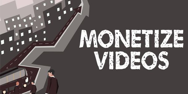 Firme mostrando videos de Monetize, proceso de escaparate de negocios de ganar dinero de sus videos de YouTube subidos - Foto, imagen