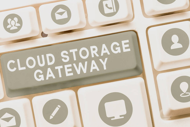 Legenda do texto apresentando Cloud Storage Gateway, Conceptual photo Server que reside nas instalações do cliente - Foto, Imagem