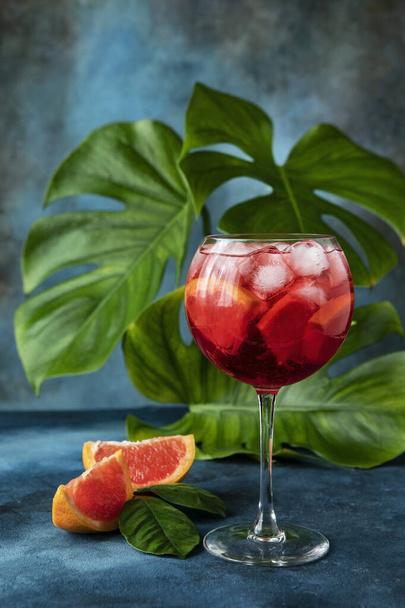 Refreshing drink  (martini, aperol) with red citrus, tonic and ice, holidays party concept - Photo, image