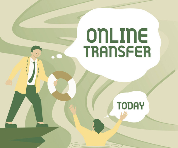 Señal que muestra la transferencia en línea, enfoque de negocios autoriza una transferencia de fondos a través de una transferencia electrónica de fondos - Foto, imagen