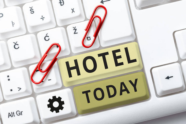 Inspirace ukazující znamení Hotel, Slovo pro zřízení poskytující ubytování stravování služby pro cestující - Fotografie, Obrázek
