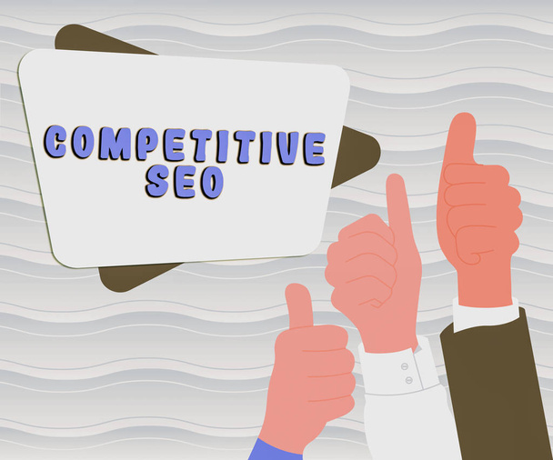 Почерк текста Конкурентоспособный Seo, бизнес-идея процесс оценки того, как верхние рейтинги тарифа - Фото, изображение