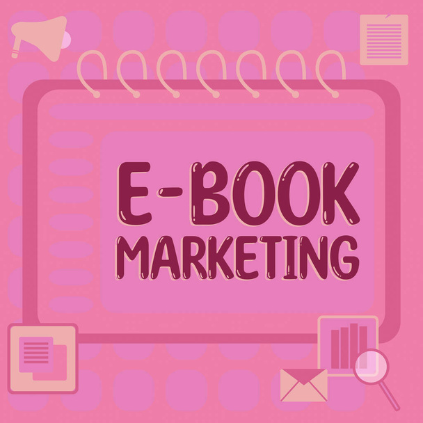 Текстовый знак, показывающий E книги маркетинга, бизнес-обзор цифрового файла, который может быть использован на любом совместимом компьютере - Фото, изображение