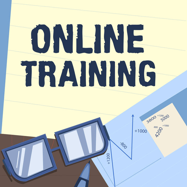 Signo de texto que muestra entrenamiento en línea, palabra para entrenamiento basado en computadora Aprendizaje a distancia o electrónico - Foto, Imagen
